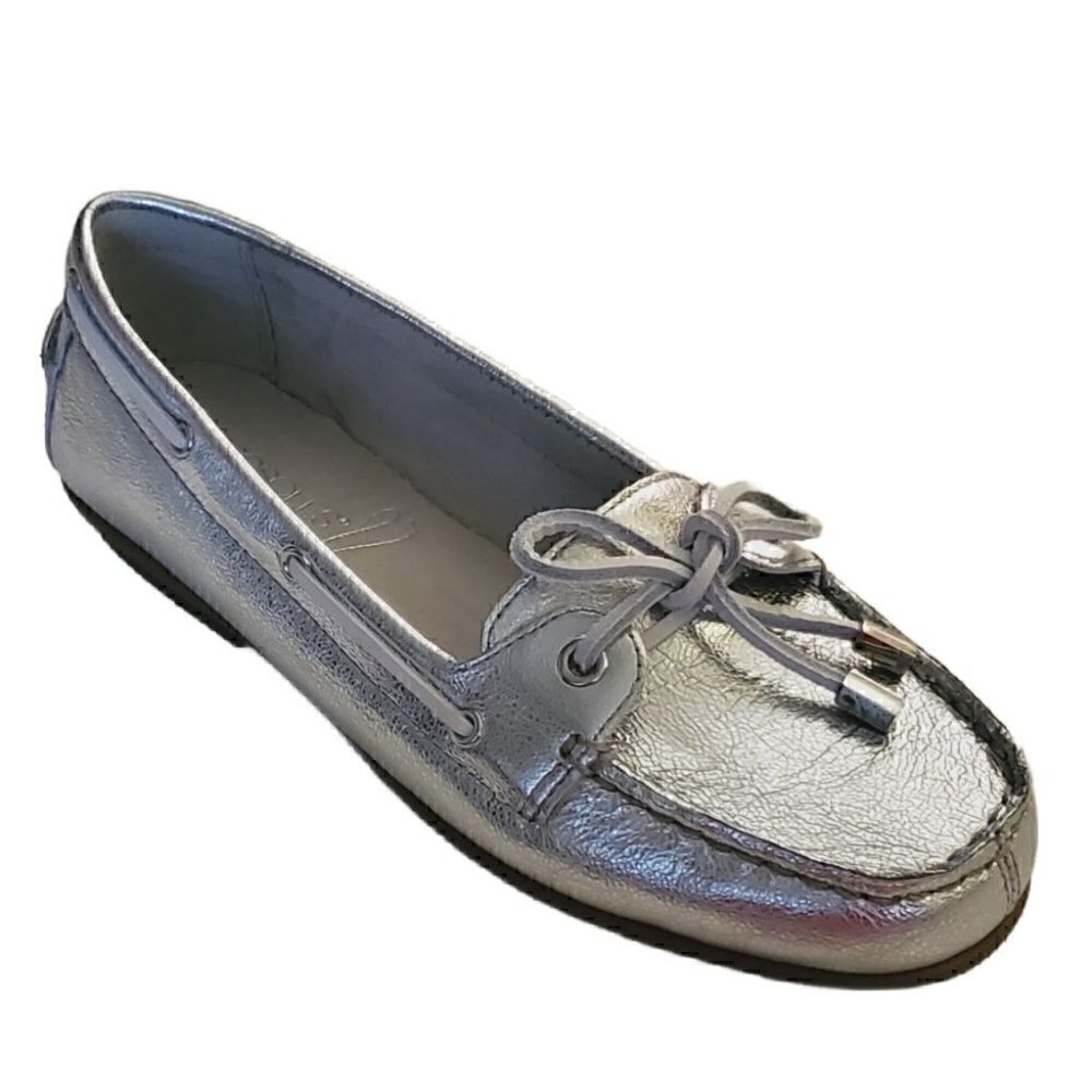 Aerosoles Silver Metallic Leather Flats, Woman's Leather Loafers NIB